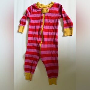 Hanna Andersson Sleeper Pajama Pink Red Stripes Yellow Baby 3-6 Months